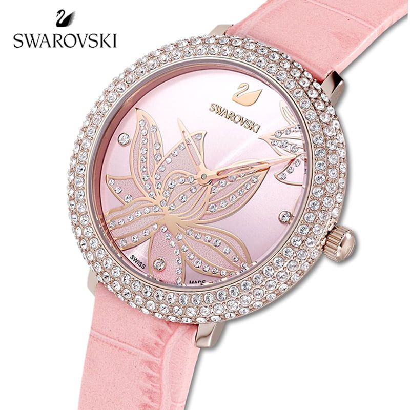 Swarovski Crystal Quartz Pink Dial Pink Leather Strap Watch for Women - 5575217 Buy Now By Swarovski