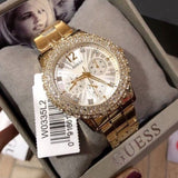 Guess Dazzler Diamonds Silver Dial Gold Steel Strap Watch for Women - W0335L2 Buy Now By Guess