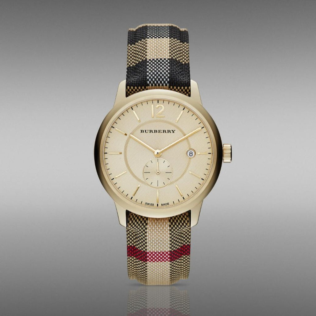 Burberry The Classic Round Gold Dial Brown Leather Strap Unisex Watch - BU10001 Buy Now By Burberry