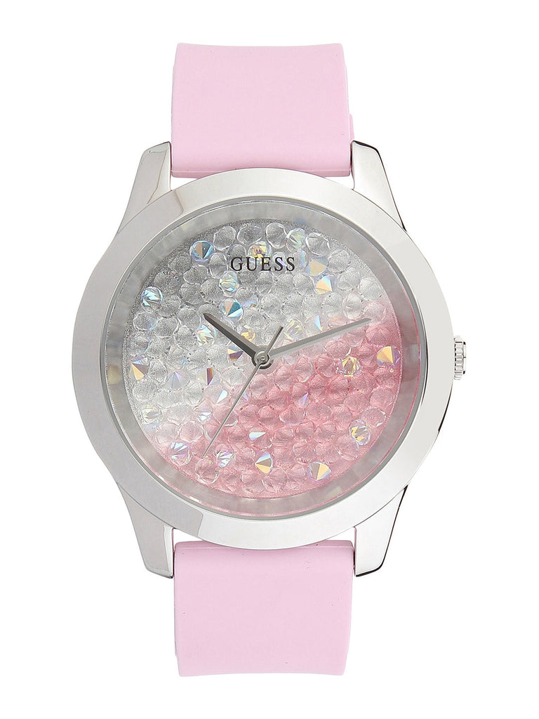 Guess Crush Crystals Silver Dial Pink Rubber Strap Watch for Women - W1223L1 Buy Now By Guess