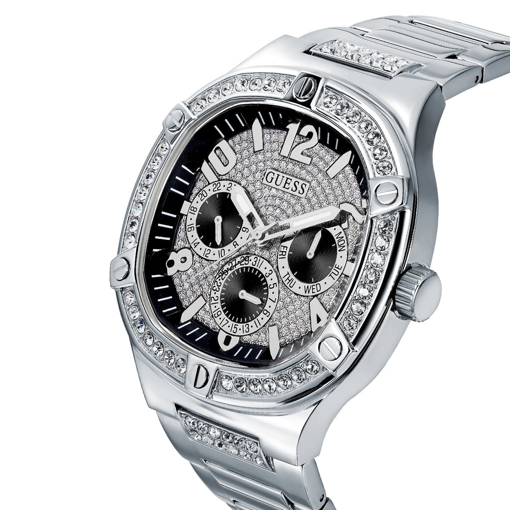 Guess Duke Glitz Black Dial Silver Steel Strap Watch For Men - GW0576G1 Buy Now By Guess