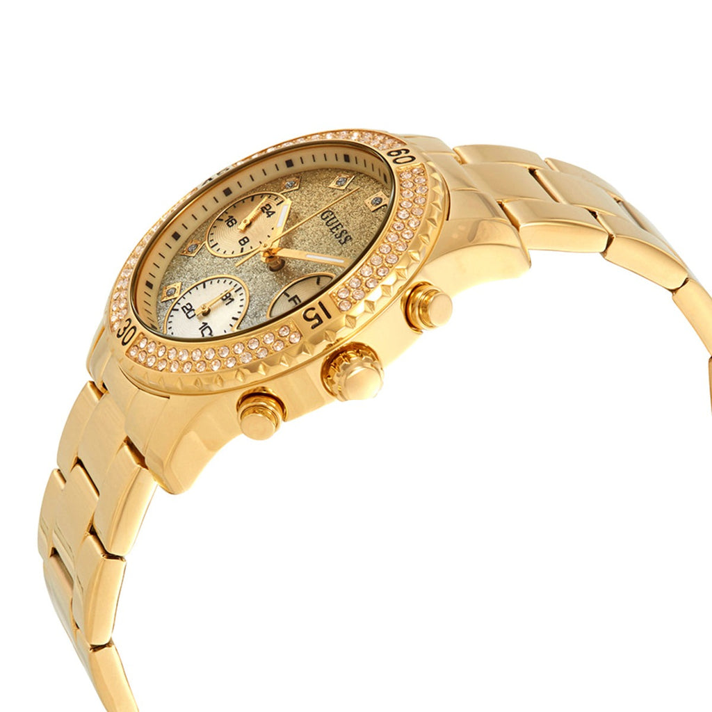 Guess Confetti Diamonds Silver Dial Gold Steel Strap Watch for Women - W0774L5 Buy Now By Guess