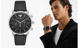 Emporio Armani Aviator Chronograph Black Dial Black Leather Strap Watch For Men - AR11143 Buy Now By Emporio Armani