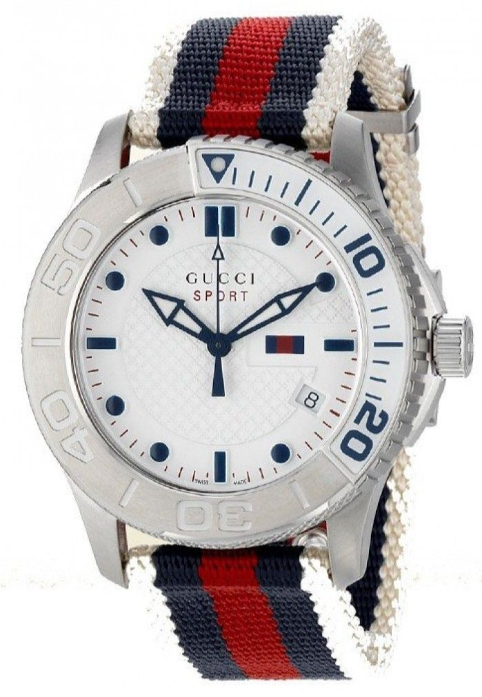 Gucci G Timeless Quartz White Dial Two Tone Nylon Strap Watch for Men - YA126239 Buy Now By Gucci