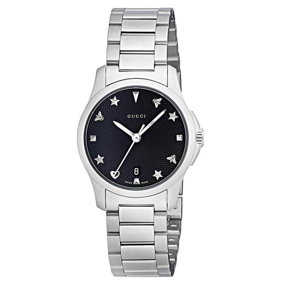 Gucci G Timeless Black Dial Silver Steel Strap Watch For Women - YA126573A Buy Now By Gucci