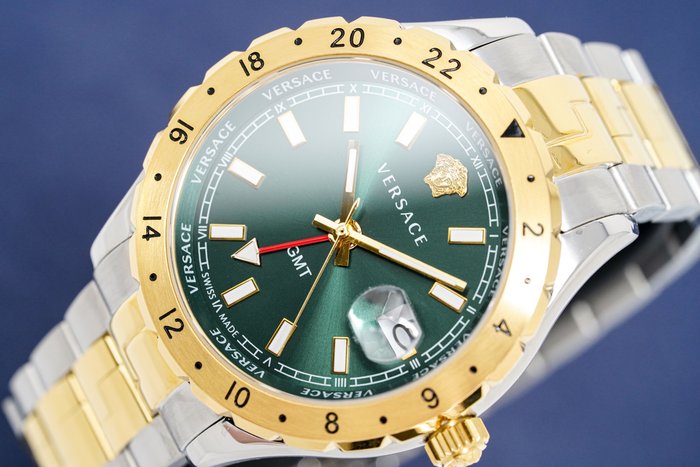Versace Hellenyium GMT Green Dial Two Tone Steel Strap Watch for Men - V11050015 Buy Now By Versace
