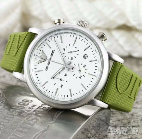 Emporio Armani Chronograph White Dial Green Rubber Strap Watch For Men - AR11022 Buy Now By Emporio Armani