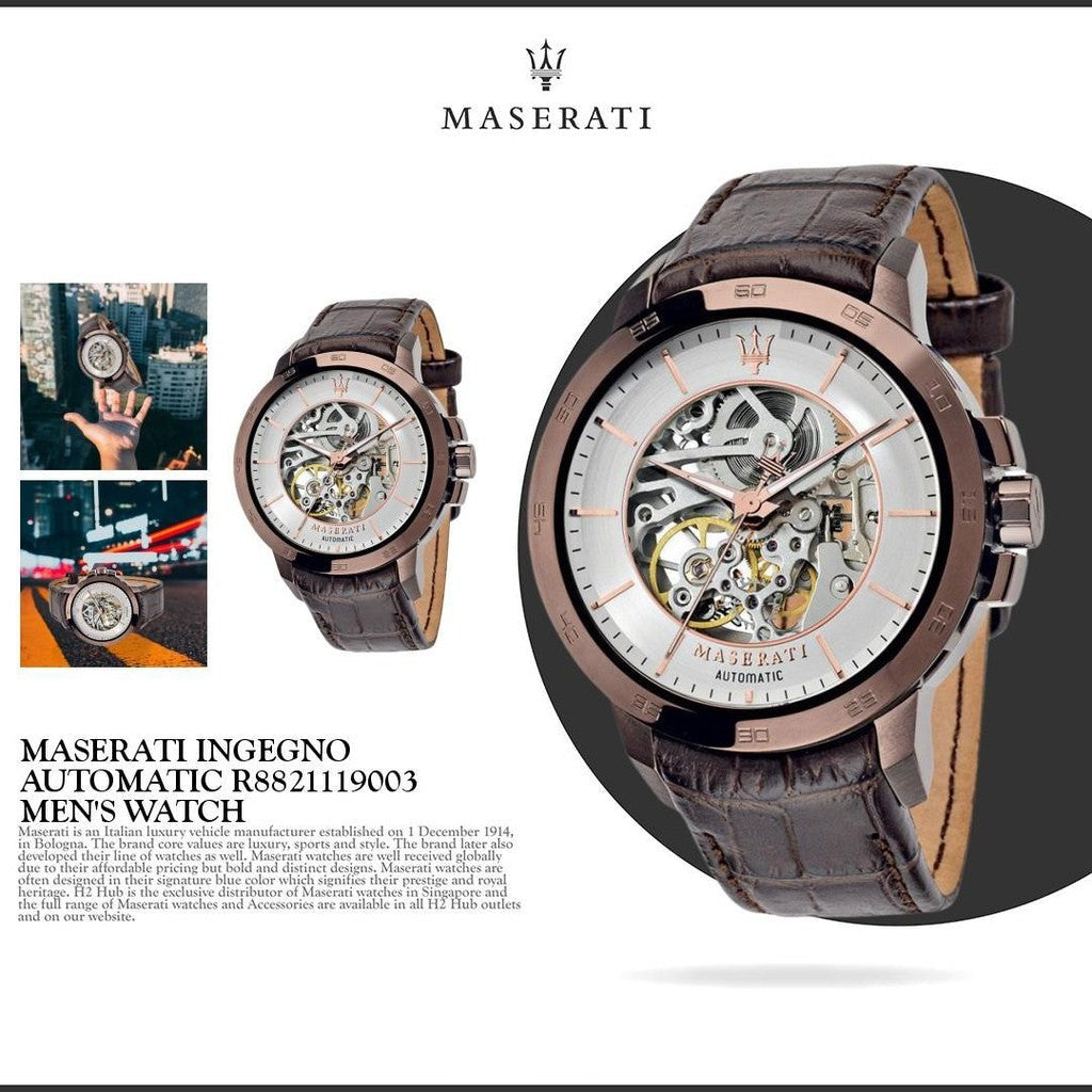 Maserati Ingegno Automatic White Skeleton Dial Brown Leather Strap Watch For Men - R8821119003 Buy Now By Maserati
