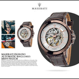 Maserati Ingegno Automatic White Skeleton Dial Brown Leather Strap Watch For Men - R8821119003 Buy Now By Maserati