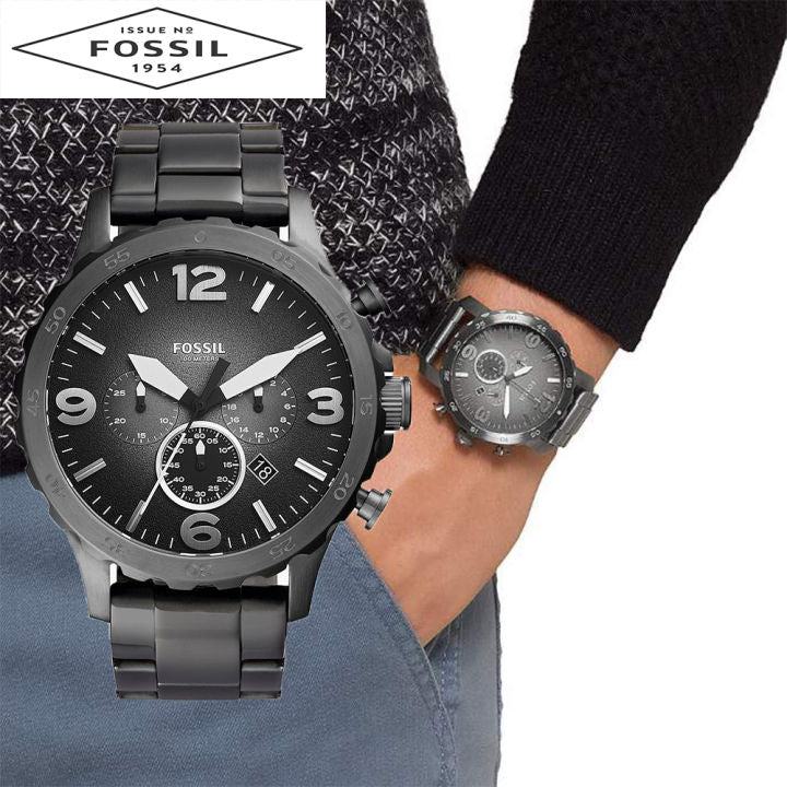 Fossil Nate Chronograph Gunmetal Dial Grey Steel Strap Watch for Men - JR1437 Buy Now By Fossil