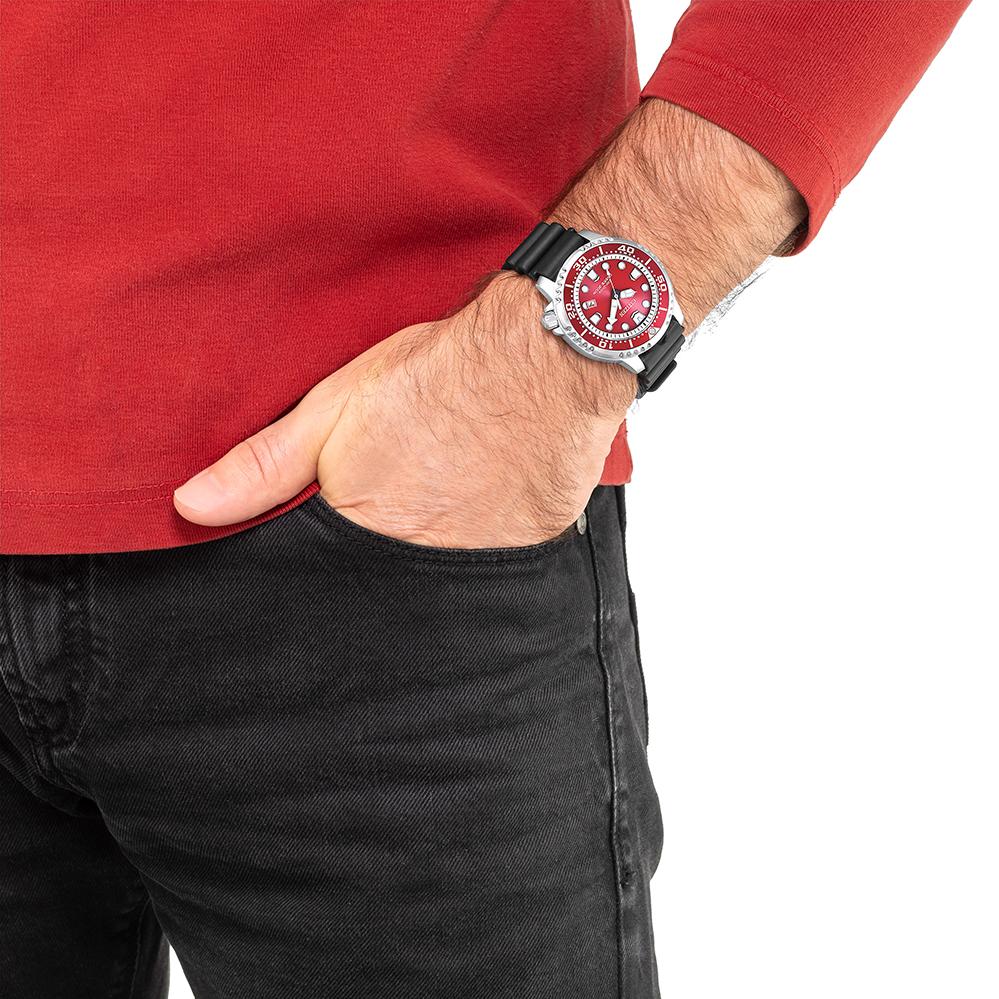 Citizen Eco Drive Promaster Marine Red Dial Black Rubber Strap Watch For Men - BN0159-15X Buy Now By Citizen