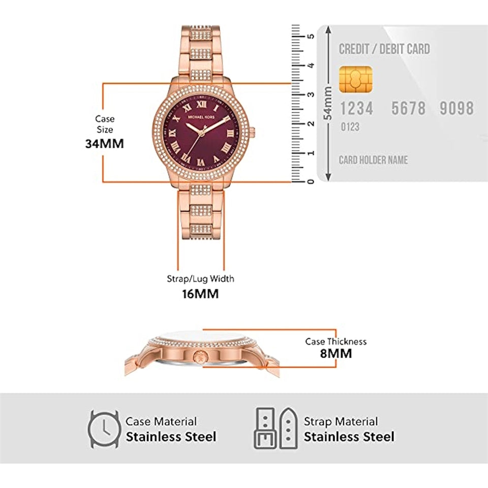 Michael Kors Tibby Multifunction Crystals Maroon Dial Rose Gold Steel Strap Watch for Women - MK4685 Buy Now By Michael Kors