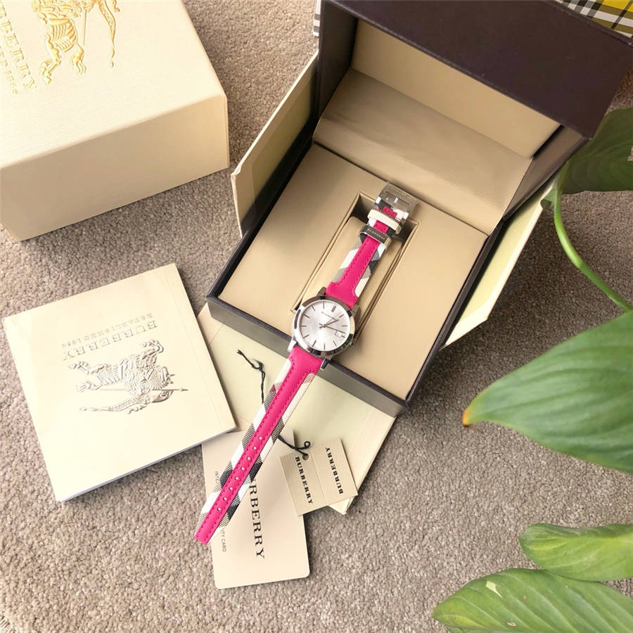Burberry The City White Dial Haymarket Pink Leather Strap Watch for Women - BU9149 Buy Now By Burberry