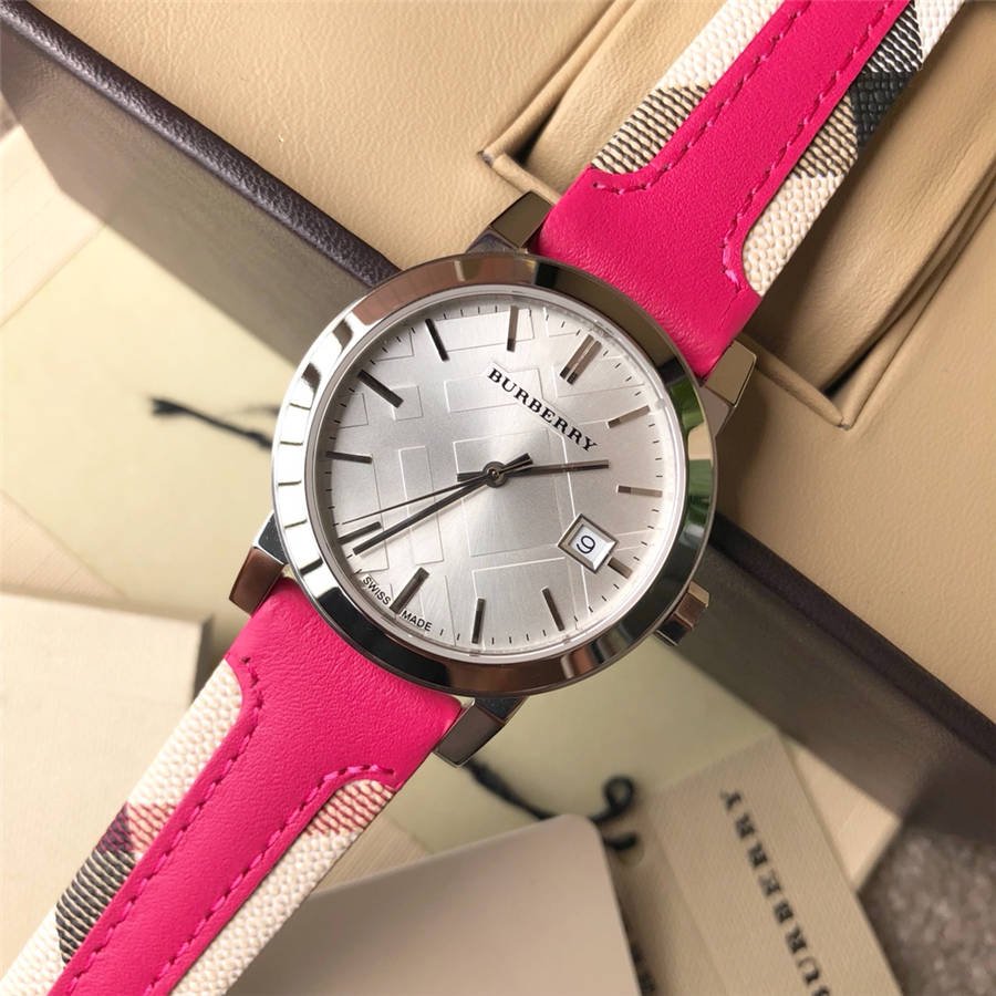 Burberry The City White Dial Haymarket Pink Leather Strap Watch for Women - BU9149 Buy Now By Burberry