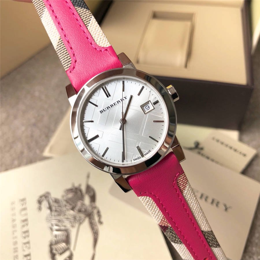 Burberry The City White Dial Haymarket Pink Leather Strap Watch for Women - BU9149 Buy Now By Burberry