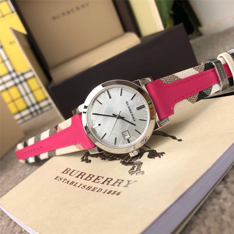 Burberry The City White Dial Haymarket Pink Leather Strap Watch for Women - BU9149 Buy Now By Burberry