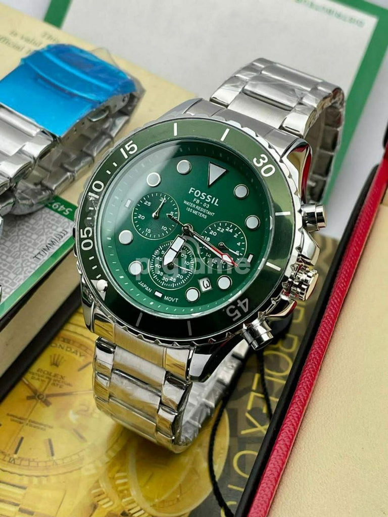 Fossil FB-03 Chronograph Green Dial Silver Steel Strap Watch for Men - FS5726 Buy Now By Fossil
