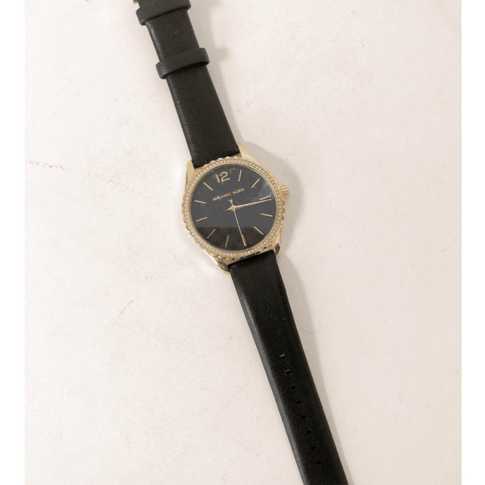 Michael Kors Layton Three Hand Mother of Pearl Black Dial Black Leather Strap Watch For Women - MK2911 Buy Now By Michael Kors