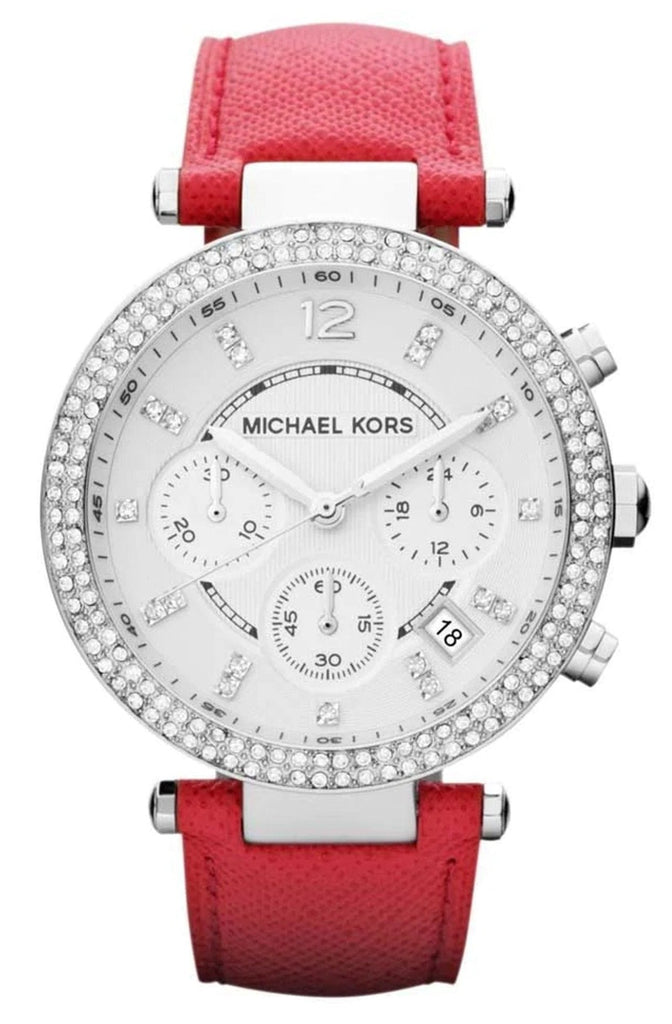 Michael Kors Parker Silver Dial Red Leather Strap Watch for Women - MK2278 Buy Now By Michael Kors