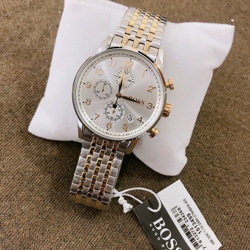 Hugo Boss Navigator White Dial Two Tone Steel Strap Watch for Men - 1513499 Buy Now By Hugo Boss