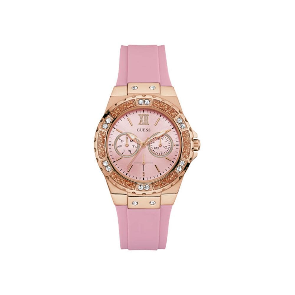 Guess Rose Gold Dial with Diamonds Pink Rubber Strap Watch For Women - W1053L3 Buy Now By Guess