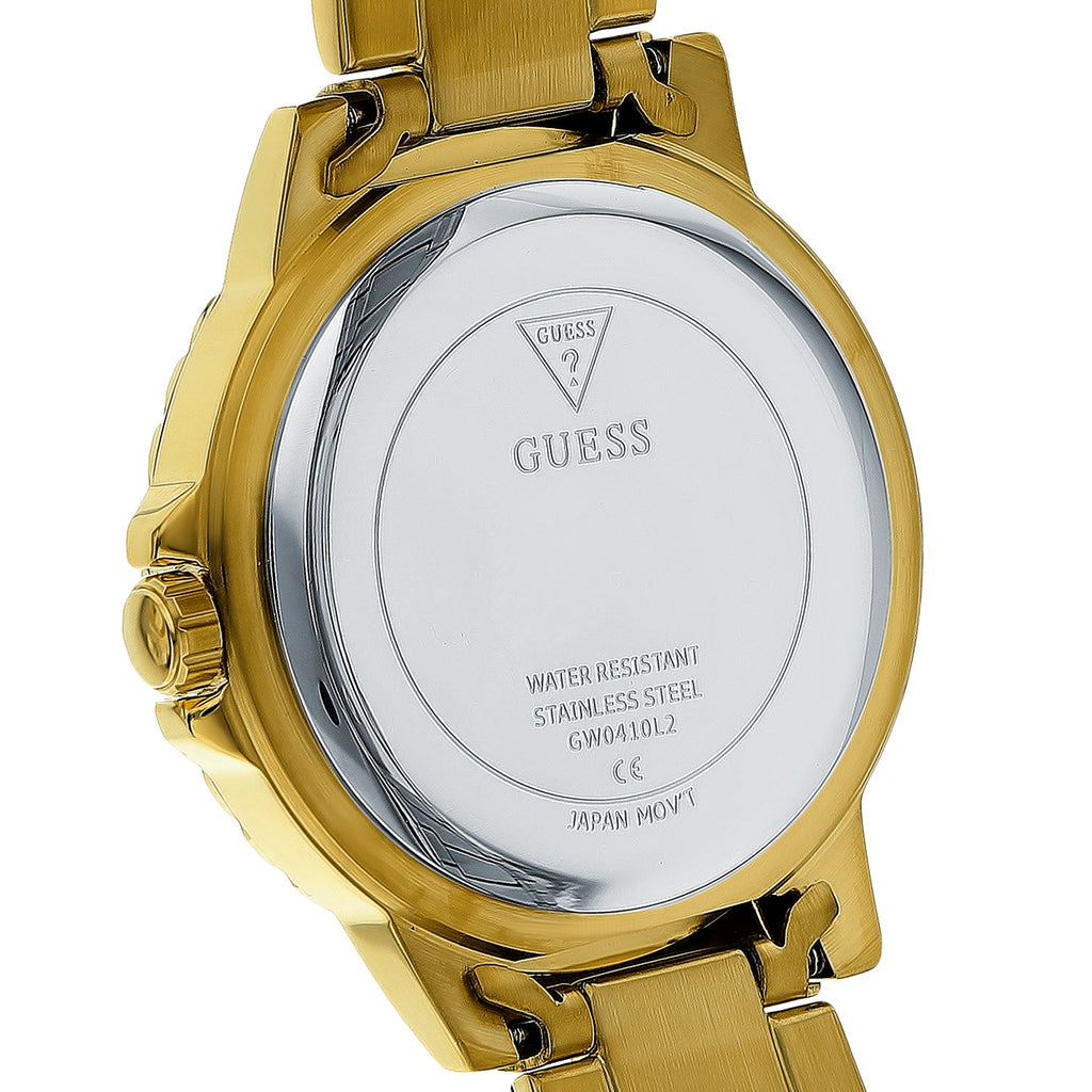 Guess Crown Jewel Diamonds White Dial Gold Steel Strap Watch for Women - GW0410L2 Buy Now By Guess