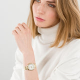 Guess Chelsea Crystals Mother of Pearl White Dial Gold Mesh Bracelet Watch For Women - W0647L7 Buy Now By Guess