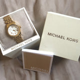 Michael Kors Lexington Quartz Silver Dial Gold Steel Strap Watch For Women - MK3229