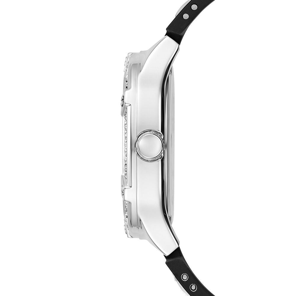 Guess Duchess Crystals Silver Dial Black Silicon Strap Watch For Women - GW0619L1 Buy Now By Guess