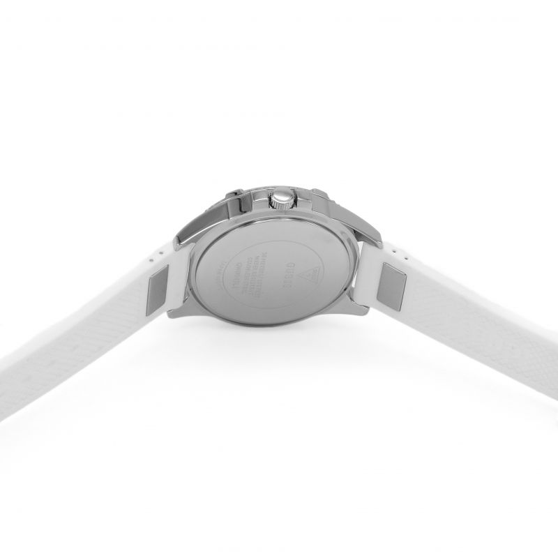Guess Frontier Diamonds Silver Dial White Rubber Strap Watch for Women - GW0045L1 Buy Now By Guess
