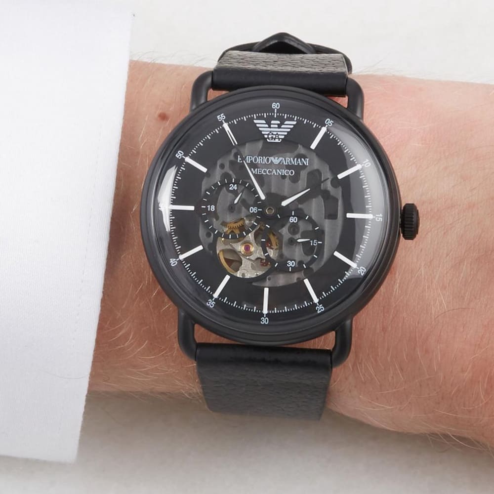 Emporio Armani Aviator Chronograph Black Dial Black Leather Strap Watch For Men - AR60028 Buy Now By Emporio Armani