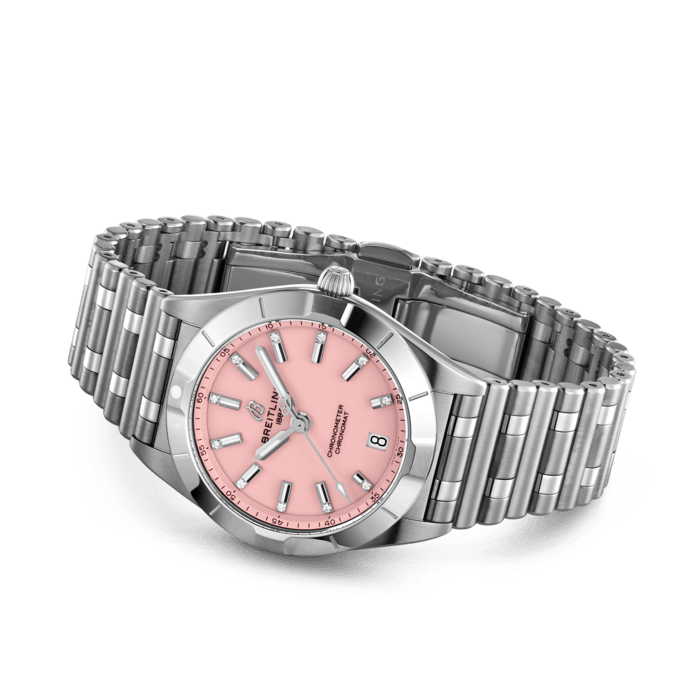 Breitling Chronomat 32 Diamonds Pink Dial Silver Steel Strap Watch for Women - A77310101K1A1 Buy Now By Breitling