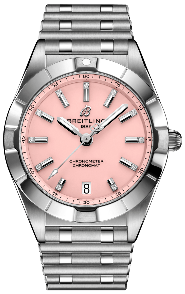 Breitling Chronomat 32 Diamonds Pink Dial Silver Steel Strap Watch for Women - A77310101K1A1 Buy Now By Breitling