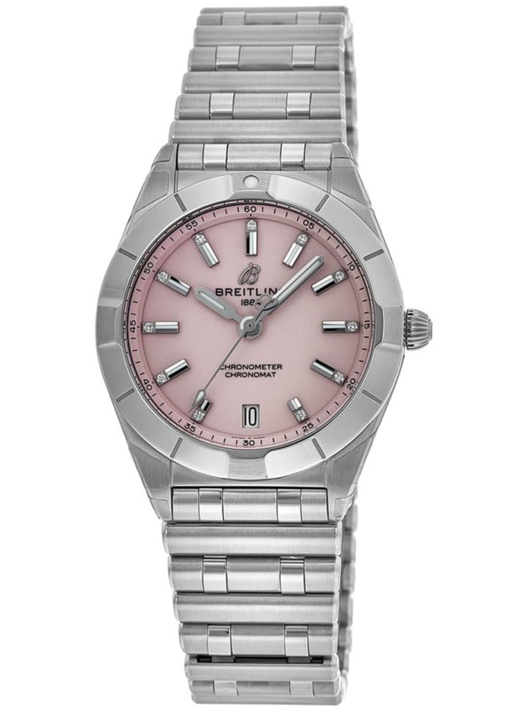 Breitling Chronomat 32 Diamonds Pink Dial Silver Steel Strap Watch for Women - A77310101K1A1 Buy Now By Breitling