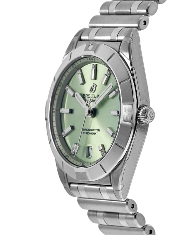 Breitling Chronomat 32 Diamonds Green Dial Silver Steel Strap Watch for Women - A77310101L1A1 Buy Now By Breitling