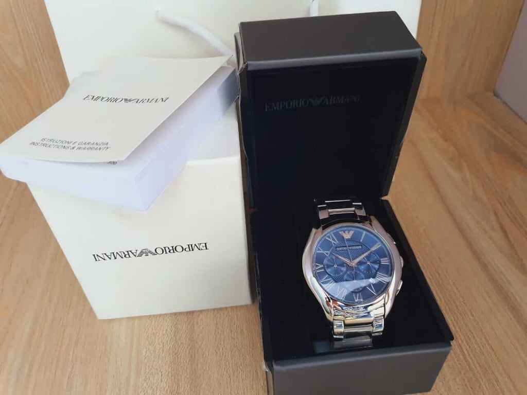 Emporio Armani Chronograph Quartz Blue Dial Silver Steel Strap Watch For Men - AR11082