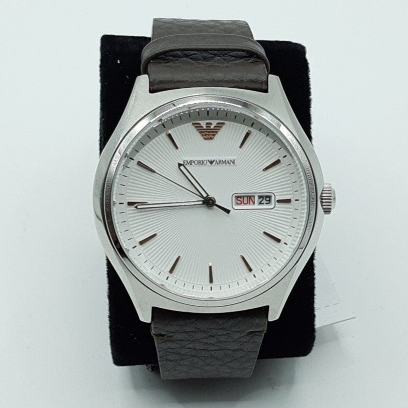 Emporio Armani Dress Quartz White Dial Brown Leather Strap Watch For Men - AR1999 Buy Now By Emporio Armani