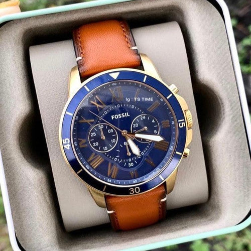 Fossil Grant Sport Chronograph Blue Dial Brown Leather Strap Watch for Men - FS5268 Buy Now By Fossil