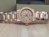 Burberry The City Diamonds Rose Dial Rose Gold Steel Strap Watch for Women - BU9225 Buy Now By Burberry
