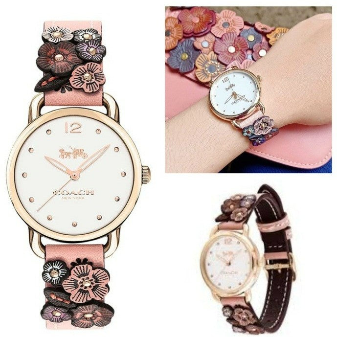 Coach Delancey White Dial Floral Pink Leather Strap Watch for Women - 14502817 Buy Now By Coach