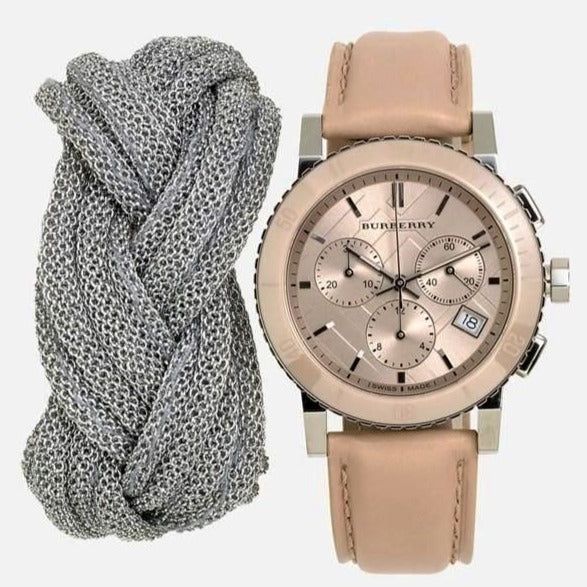 Burberry The City Chronograph Rose Gold Dial Beige Leather Strap Watch For Women - BU9702 Buy Now By Burberry