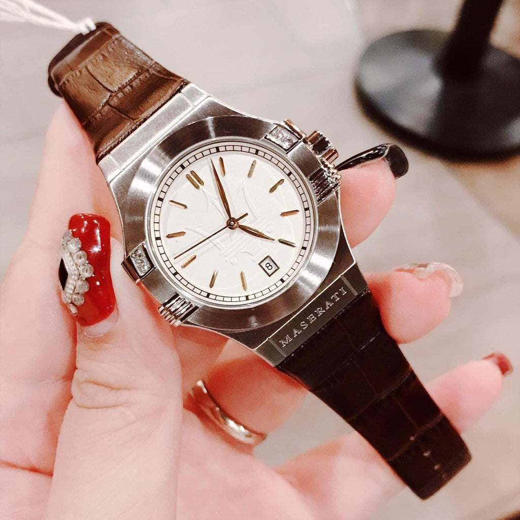 Maserati Potenza Silver Dial Brown Leather Strap Watch For Women - R8851108506 Buy Now By Maserati