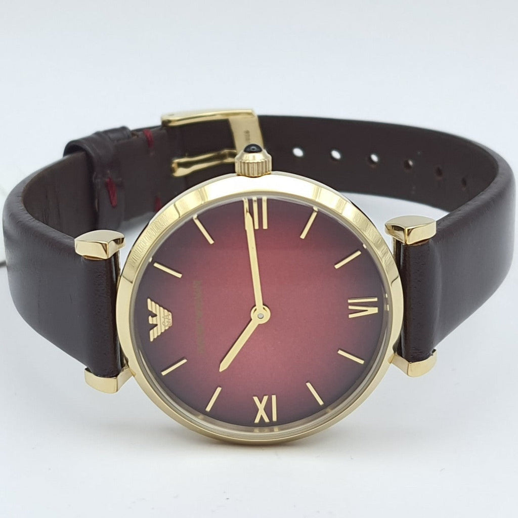Emporio Armani Gianni T Bar Burgundy Dial Burgundy Leather Strap Watch For Women - AR1757 Buy Now By Emporio Armani