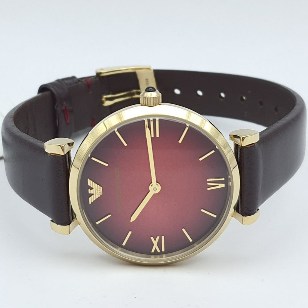 Emporio Armani Gianni T Bar Burgundy Dial Burgundy Leather Strap Watch For Women - AR1758 Buy Now By Emporio Armani
