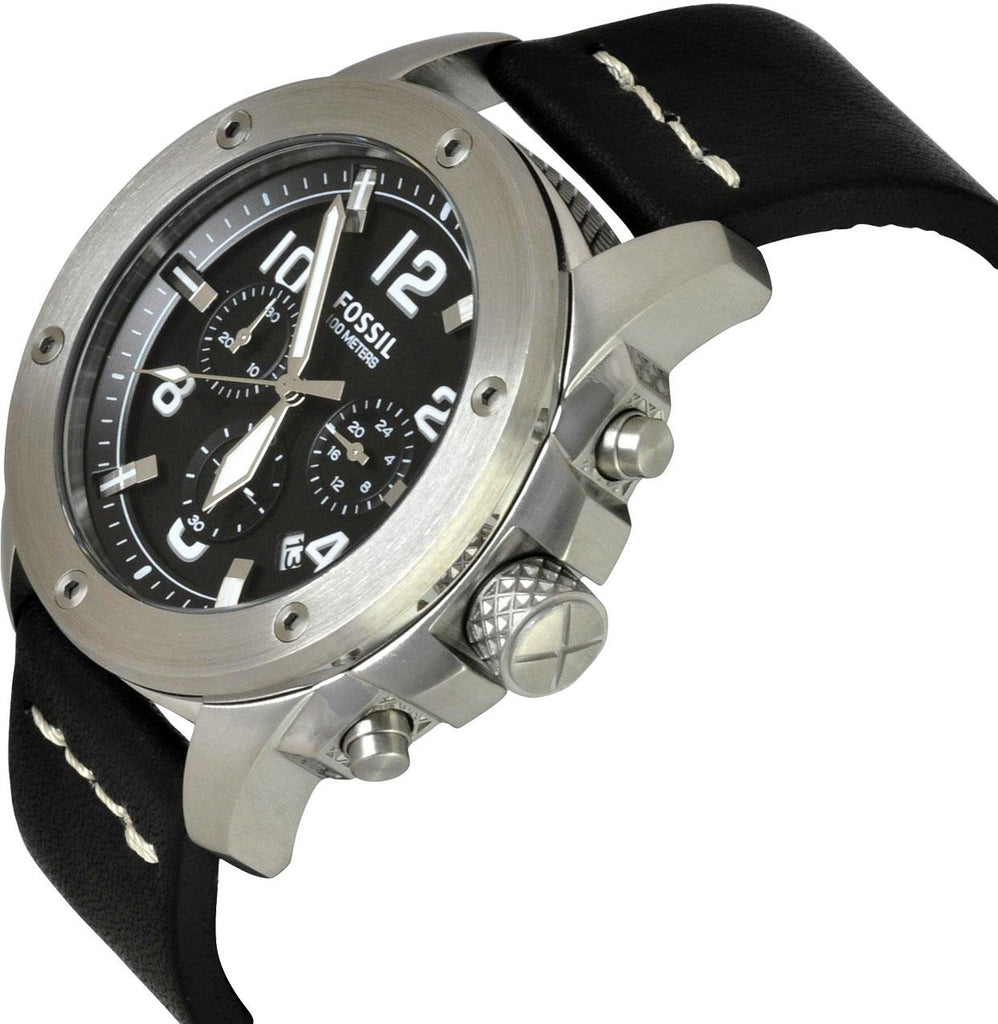Fossil Modern Machine Chronograph Black Dial Black Leather Strap Watch for Men - FS4928 Buy Now By Fossil