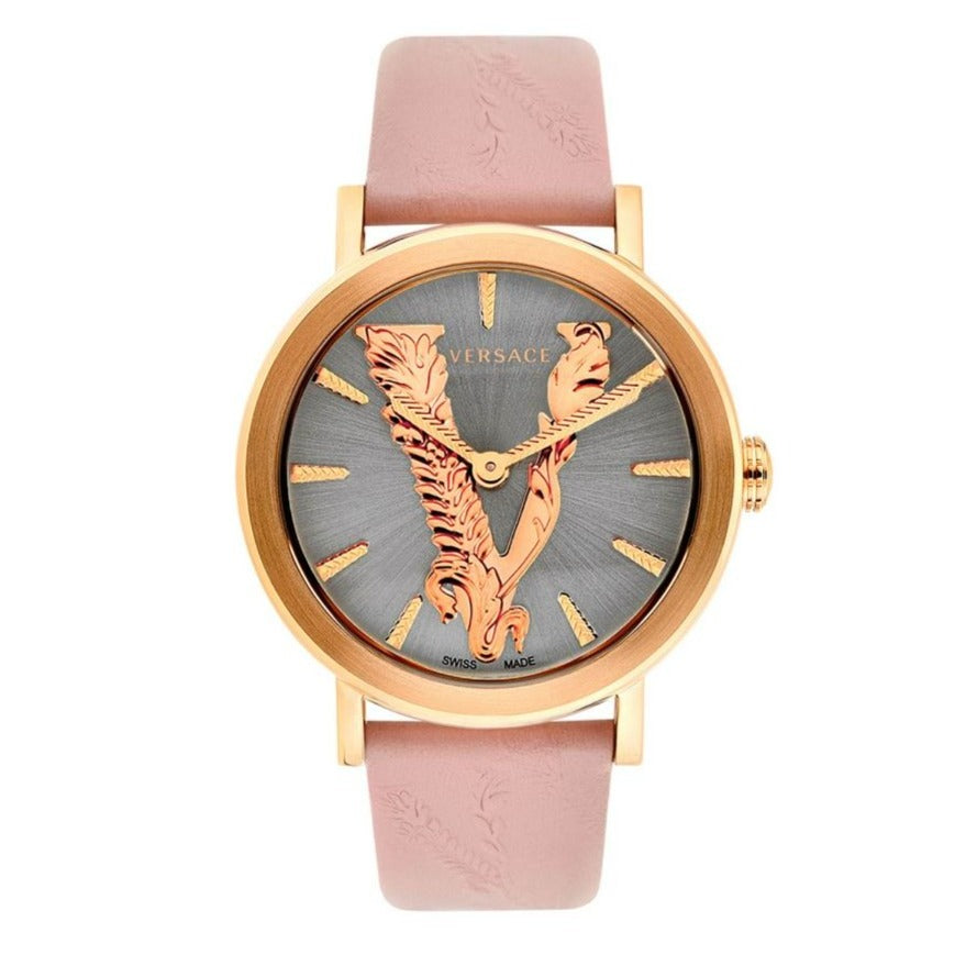 Versace Virtus Quartz Grey Dial Pink Leather Strap Watch for Women - VEHC00319 Buy Now By Versace