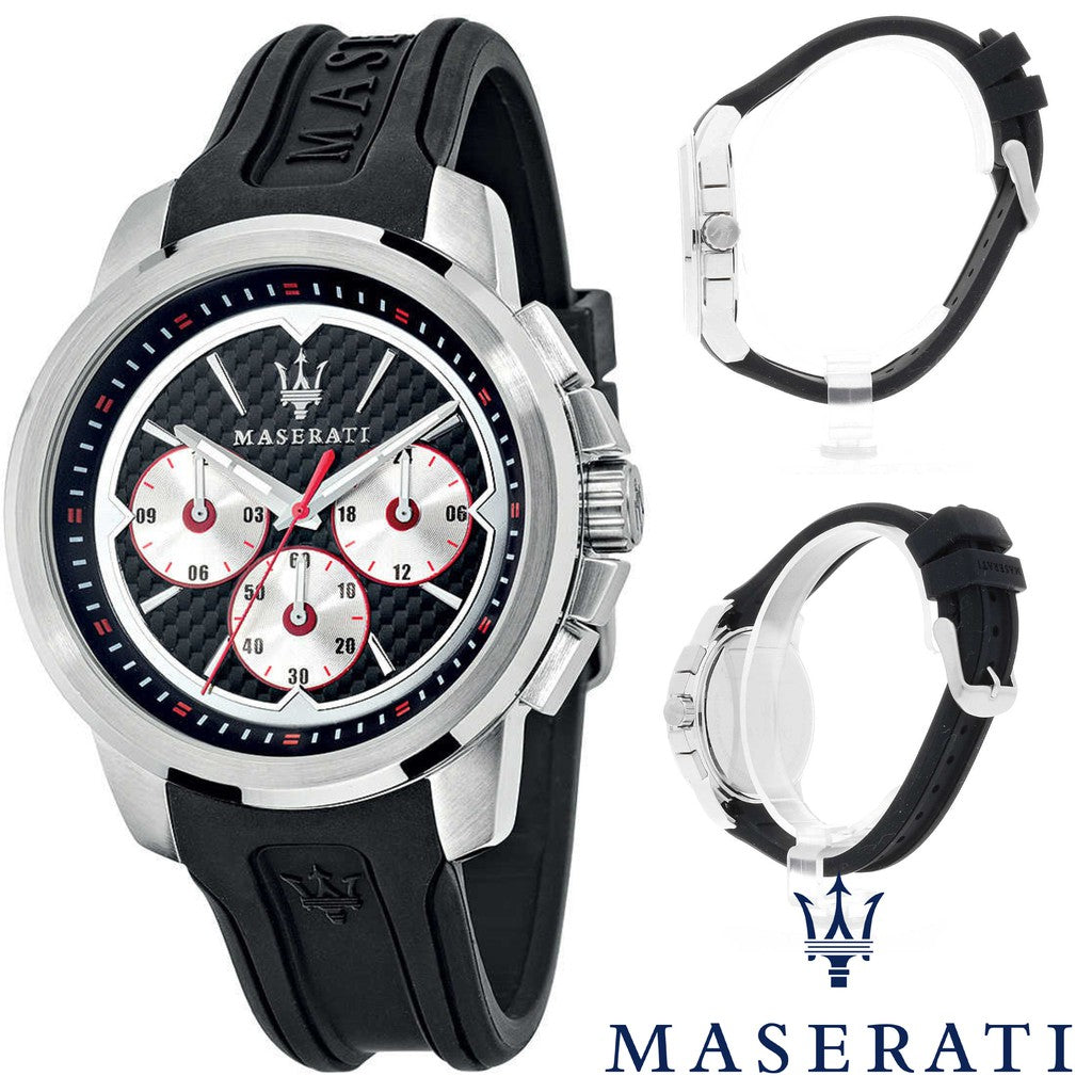 Maserati SFIDA Chronograph Black Silver Dial Black Rubber Strap Watch For Men - R8851123001 Buy Now By Maserati