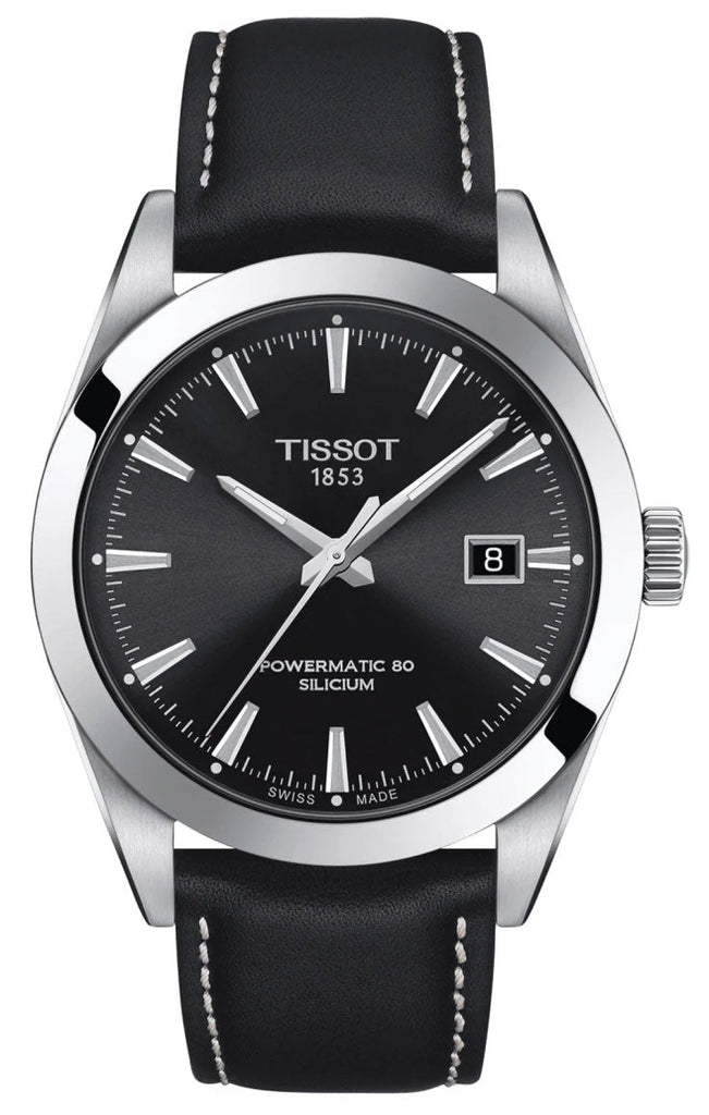 Tissot Gentleman Powermatic 80 Silicium Black Dial Black Leather Strap Watch For Men - T127.407.16.051.00 Buy Now By Tissot