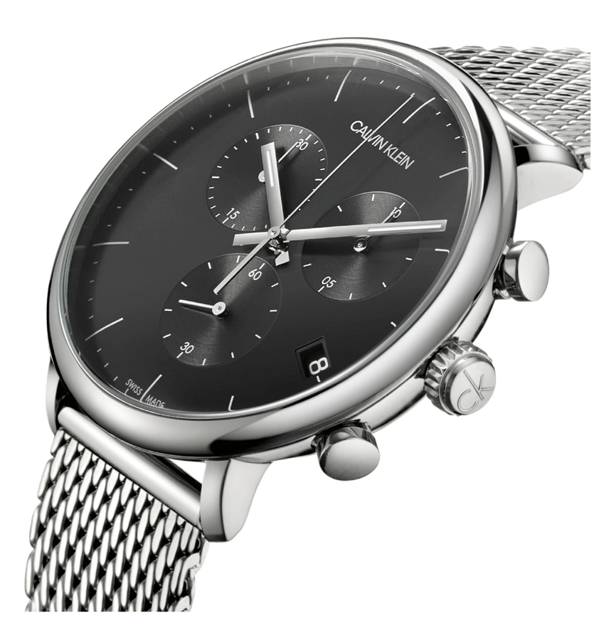 Calvin Klein High Noon Chronograph Black Dial Silver Mesh Bracelet Watch for Men - K8M27121 Buy Now By Calvin Klein