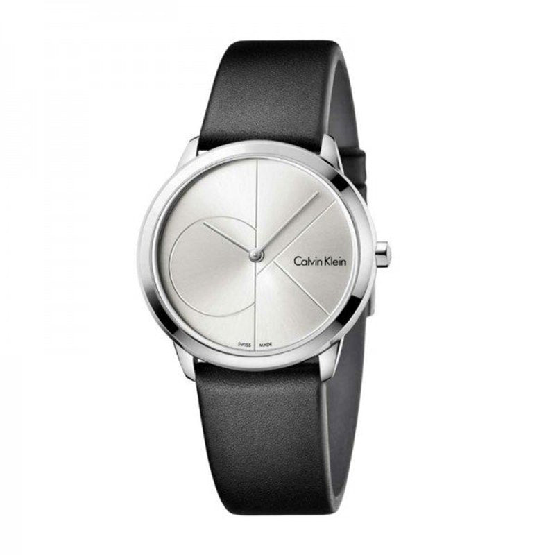 Calvin Klein Minimal Silver Dial Black Leather Strap Watch for Men - K3M221CY Buy Now By Calvin Klein
